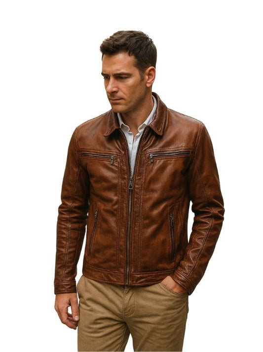 Biker Quantum Brown Leather Jacket