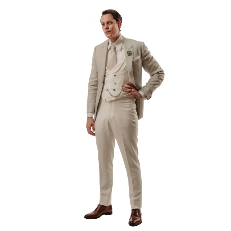 Man wearing a white suit in a white background