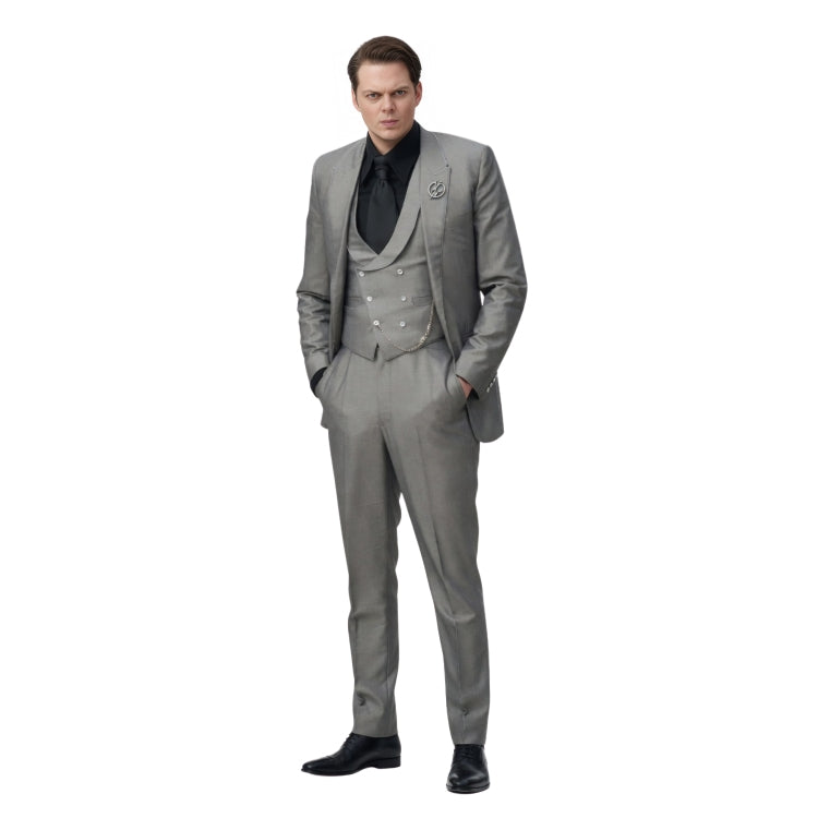 Man wearing a grey suit on a white background
