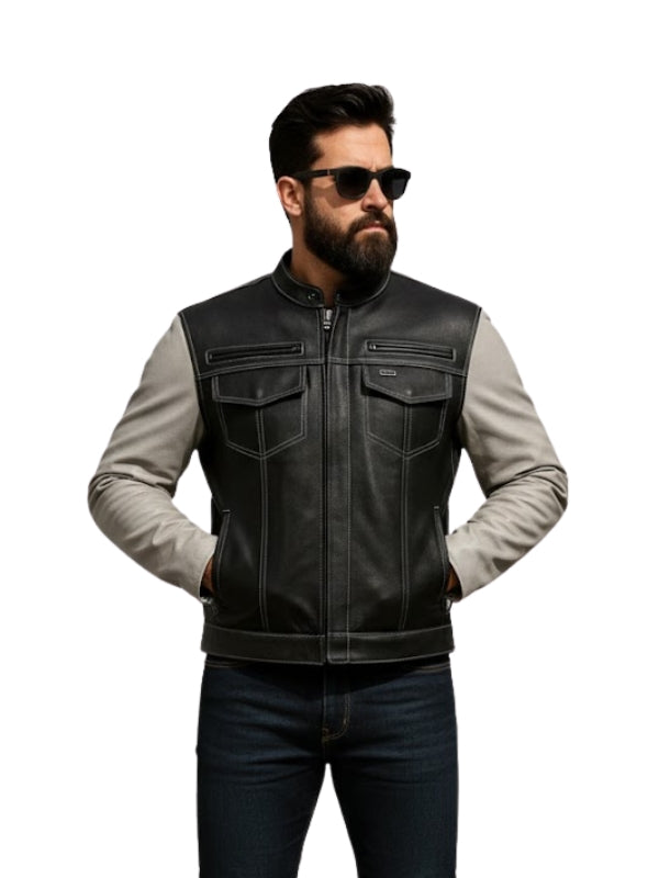 Bistro Men's Cafe Style Leather Jacket