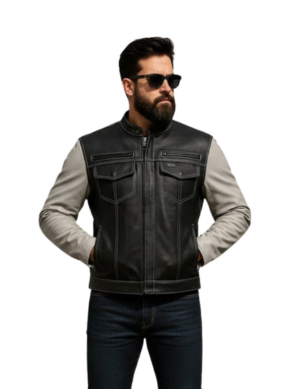 Bistro Men's Cafe Style Leather Jacket