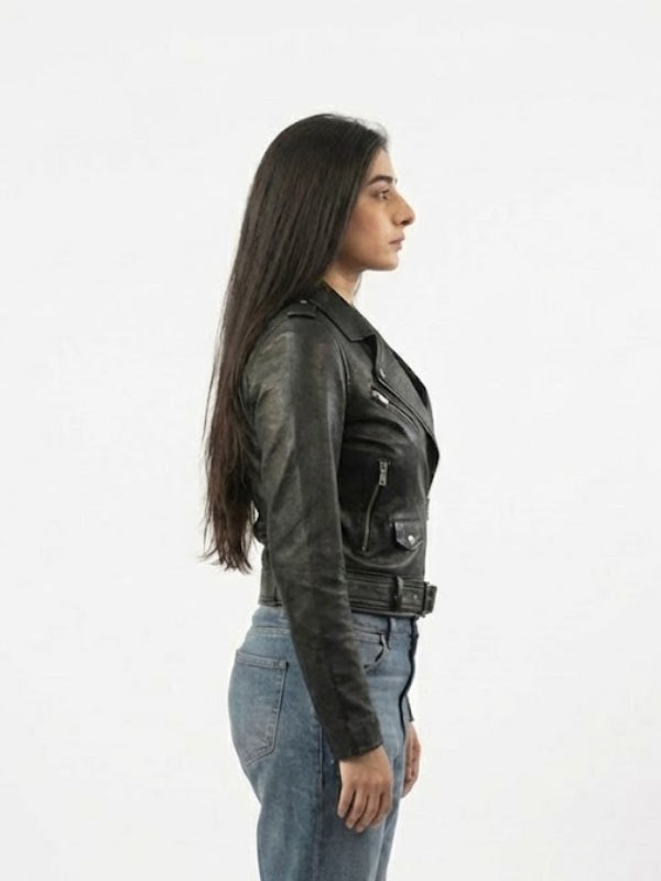 Black Belted Biker Leather Jacket