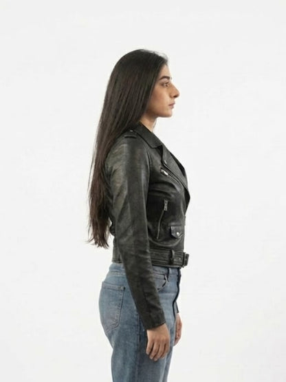 Black Belted Biker Leather Jacket