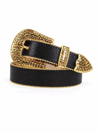 Black belt with a gold buckle on a white background