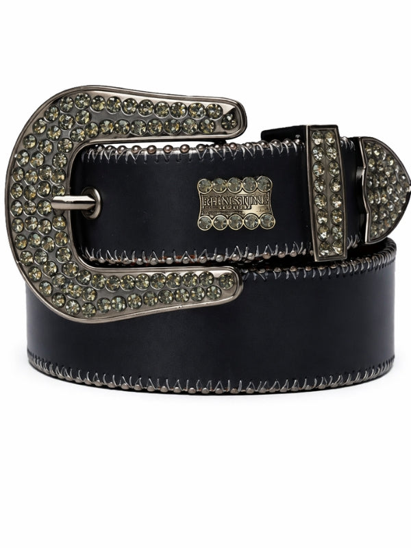 Black belt with decorative buckle on a white background