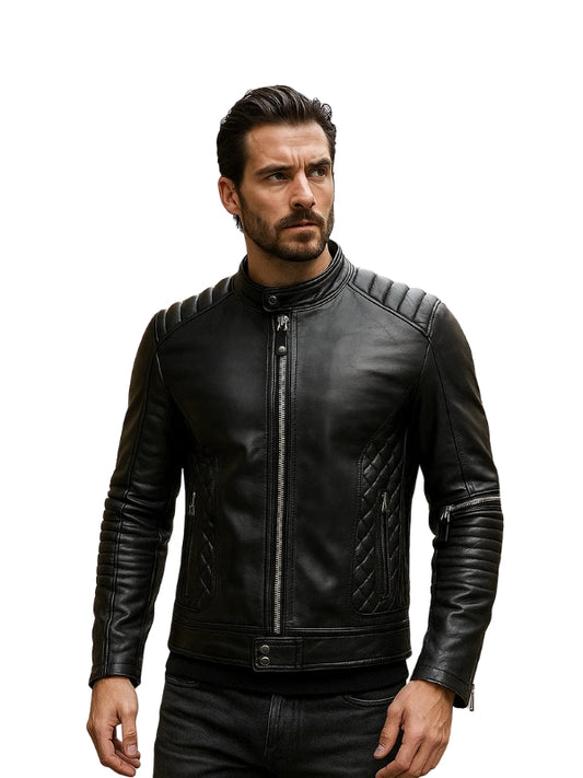 Black Quilted Biker Leather Jacket