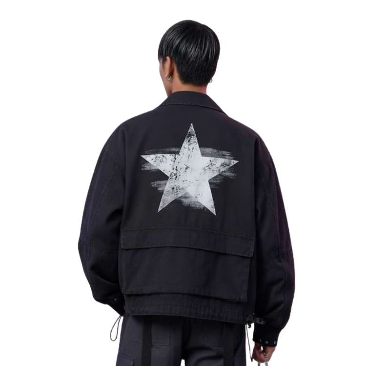 Black Star Graphic Cotton Jacket Live