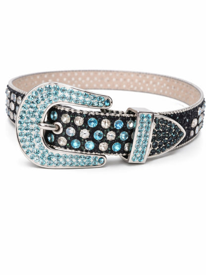 Bling Studded Cowboy Belt Black Lite Blue