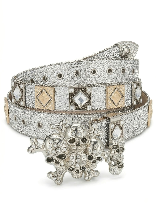 Decorative belt with intricate design and embellishments on a white background
