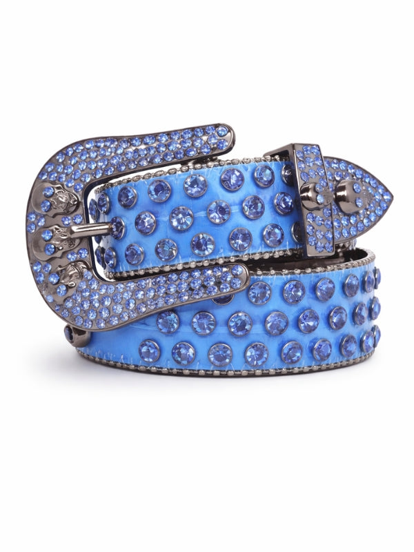 Blue belt with sparkling buckle on a white background