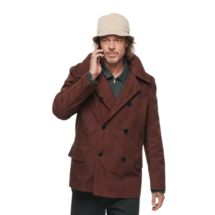 Brad Pitt Bullet Train 2022 Brown Peacoat