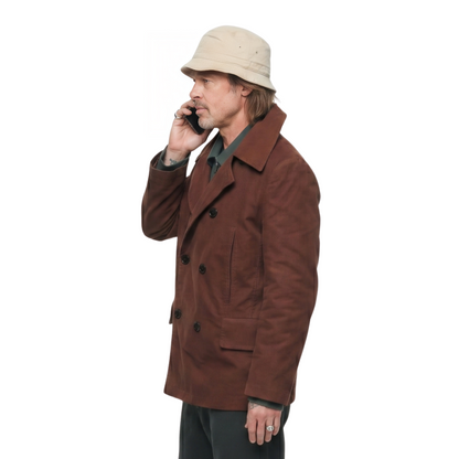 Brad Pitt Bullet Train 2022 Brown Peacoat Buy Now