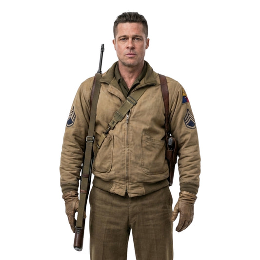 Brad Pitt Fury Wardaddy Military Bomber Jacket
