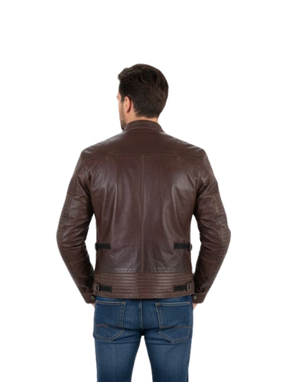 Brown Biker Motorcycle Leather Jacket For Men