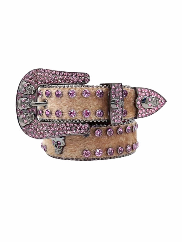 Belt with pink rhinestone buckle and trim on a white background