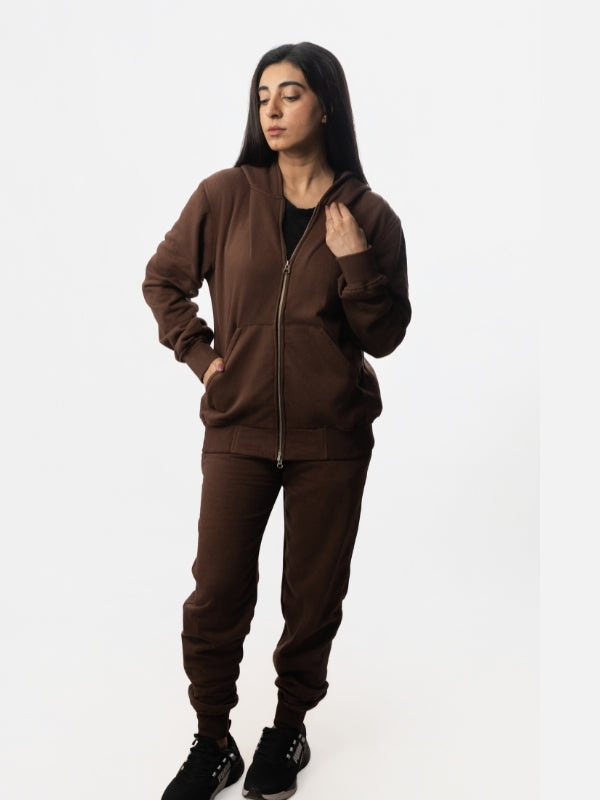 Unisex Brown Zip-Up Fleece Tracksuit