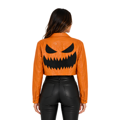 Buy The Evil Pumpkin Graphic Halloween Crop Jacket Now
