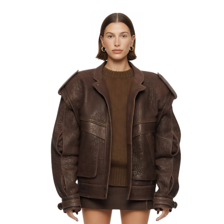 Buy The Hailey Bieber Oversized Brown Bomber Jacket