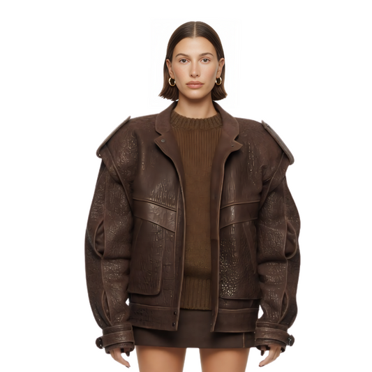 Buy The Hailey Bieber Oversized Brown Bomber Jacket