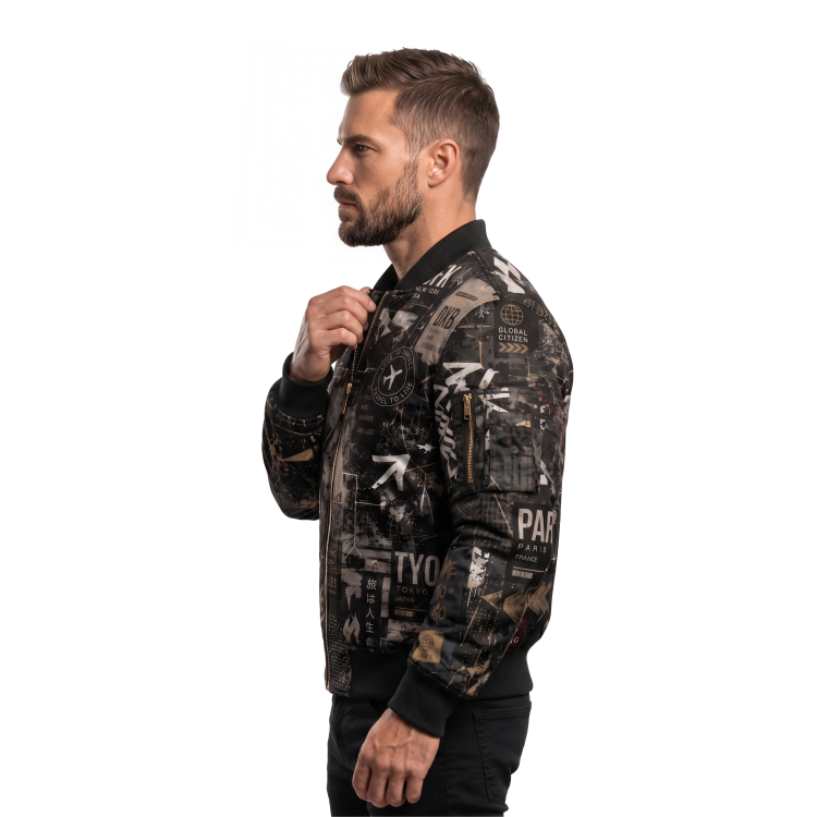 Buy The Men's Graphic Print Travel Bomber Jacket