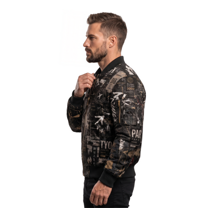 Buy The Men's Graphic Print Travel Bomber Jacket