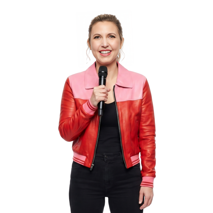 Buy The Taylor Tomlinson After Midnight Pink and Red Leather Jacket