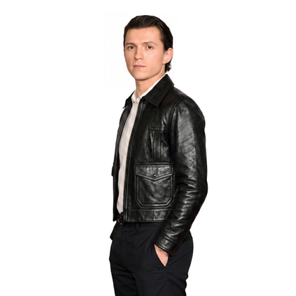 Buy The Tom Holland Black Leather Jacket 