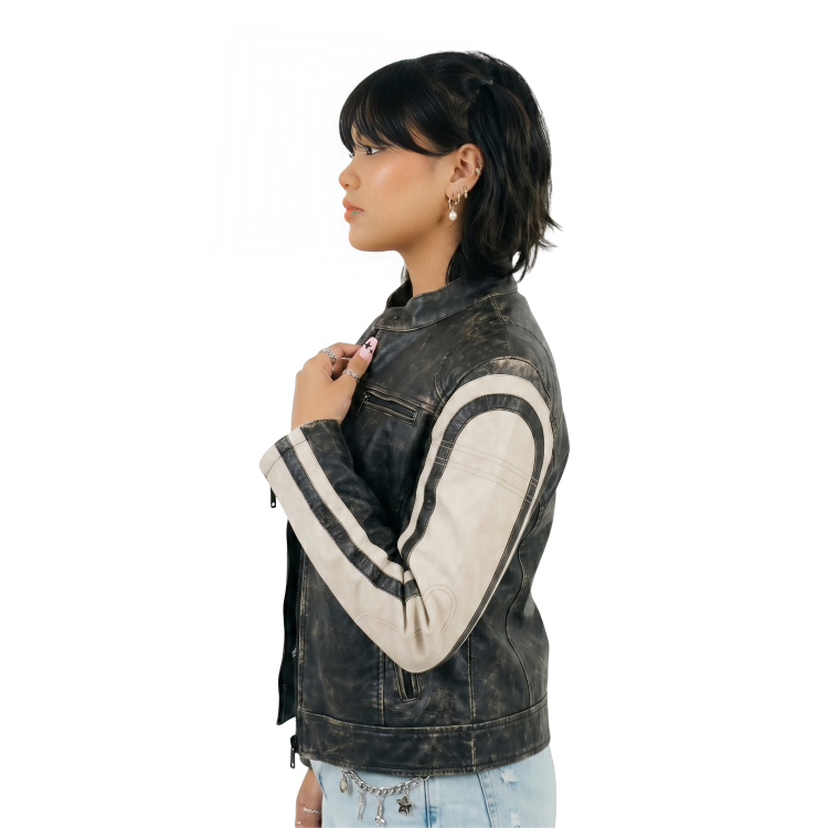 Buy The Two Tone Leather Cafe Racer Jacket