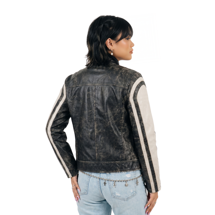 Buy The Two Tone Leather Cafe Racer Jacket On Sale