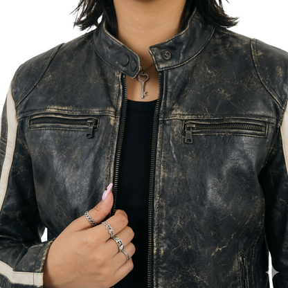 Buy The Two Tone Leather Cafe Racer Jacket On Sale Now