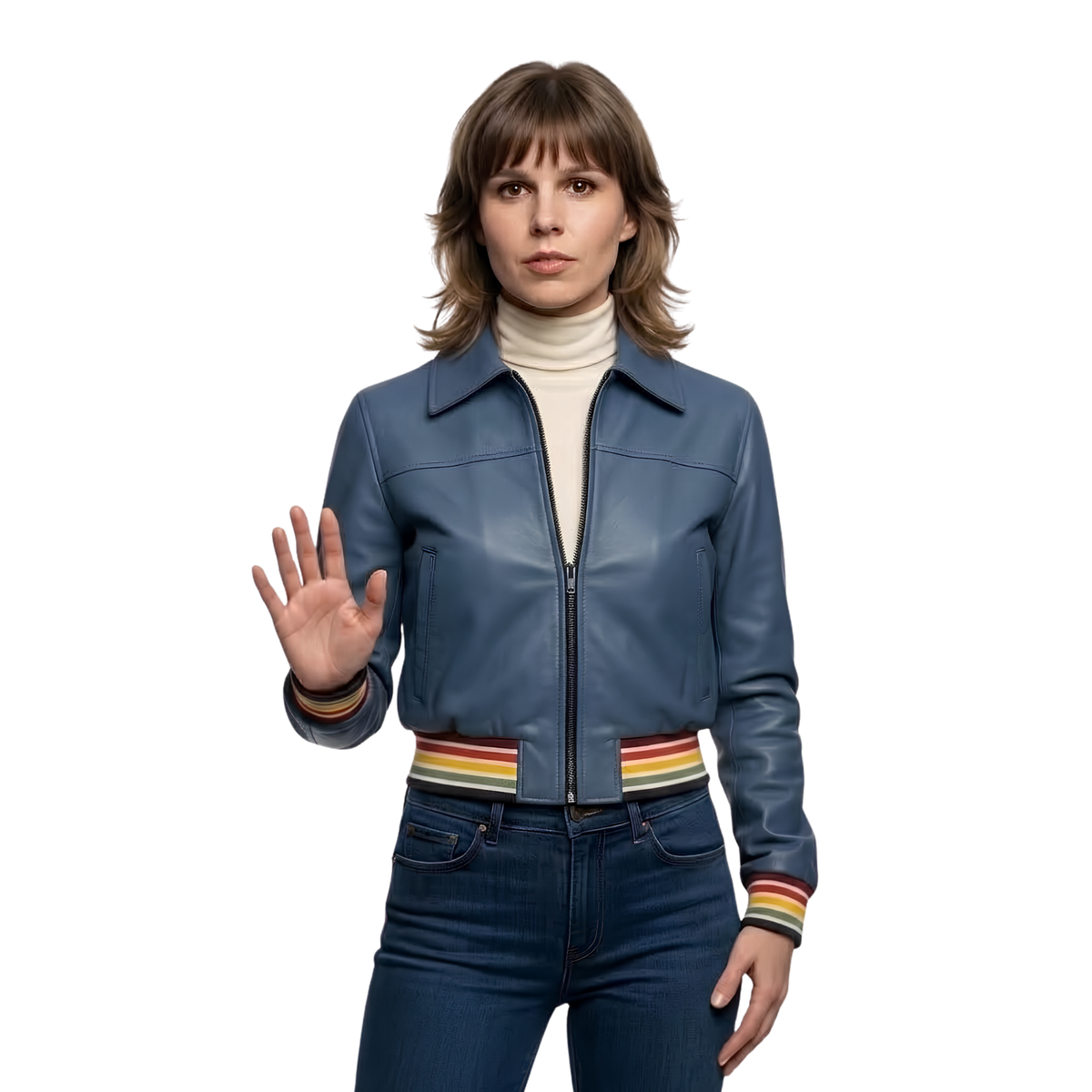 Buy The Unisex Bouchard Blue Bomber Leather Jacket