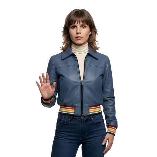 Buy The Unisex Bouchard Blue Bomber Leather Jacket