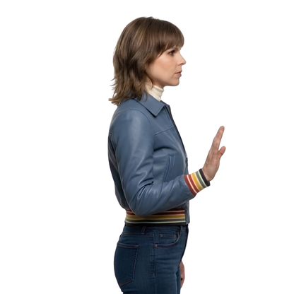 Buy The Unisex Bouchard Blue Bomber Leather Jacket Now