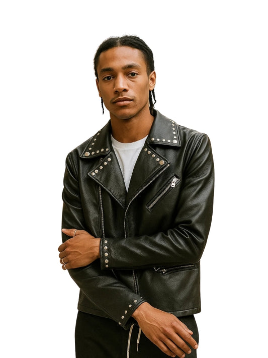 
Carisma Black Studded Biker Leather Jacket