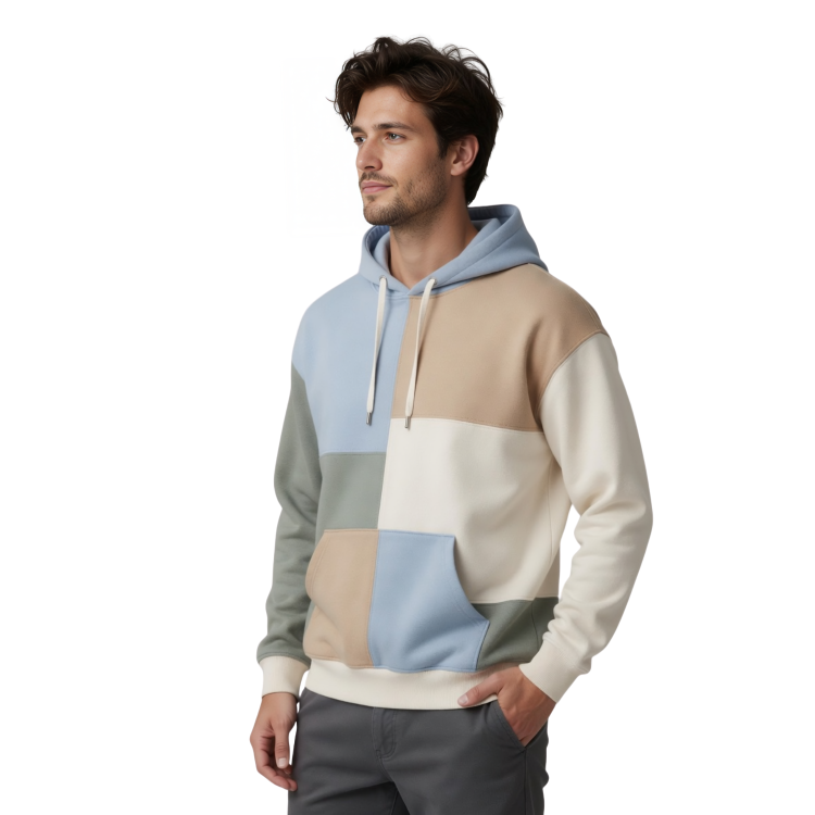 Color Block Patchwork Hoodie Live