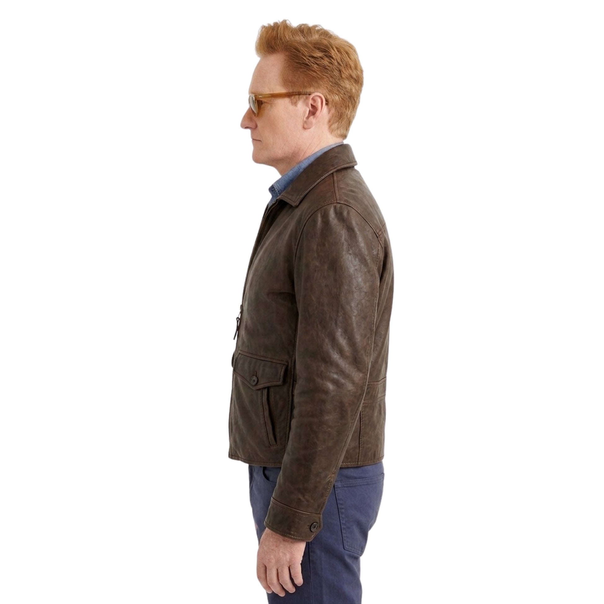 Conan O’Brien Brown Distressed Leather Jacket