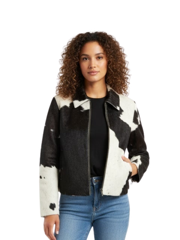 Cow Skin Handmade Hair-On Biker Jacket
