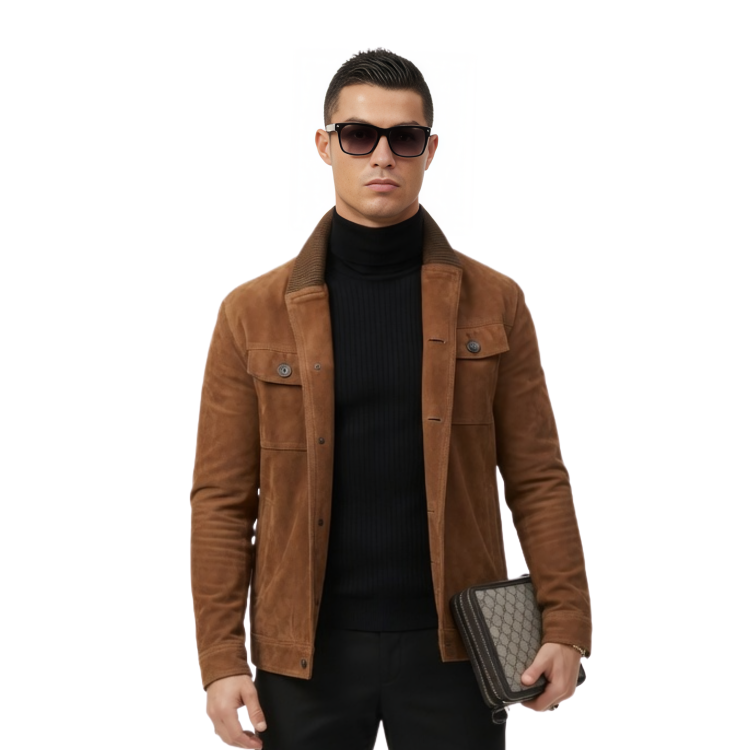 Cristiano Ronaldo Brown Suede Leather Jacket