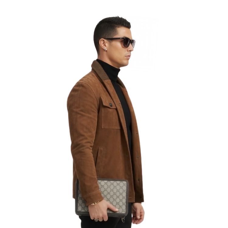 Cristiano Ronaldo Brown Suede Leather Jacket Live