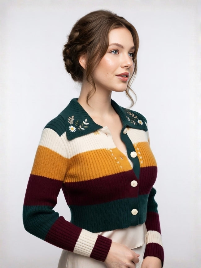 Cropped Floral Knit Sweater