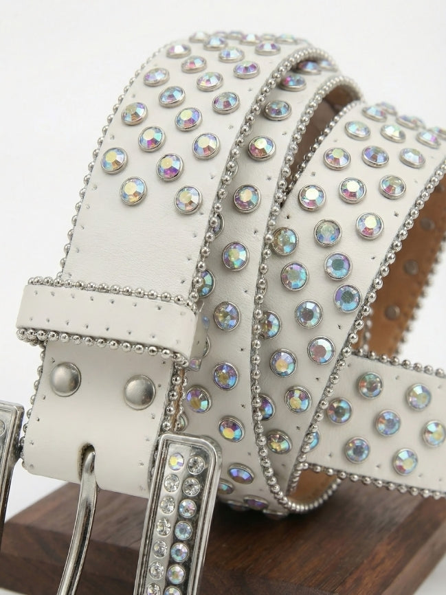 Crystal Rhinestone Iridescent Belt with Silver Accents