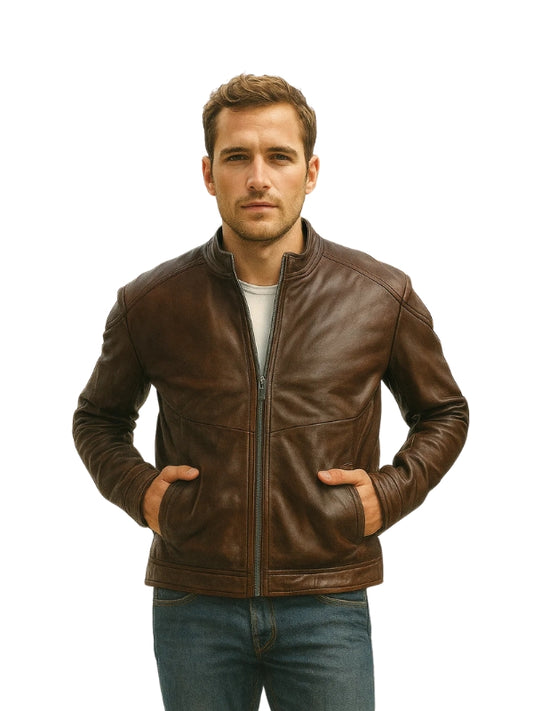 Delta Brown Leather Biker Jacket