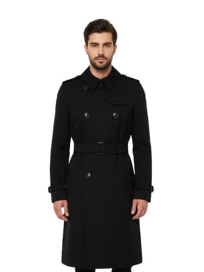 Double Breasted Black Woolen Trench Coat