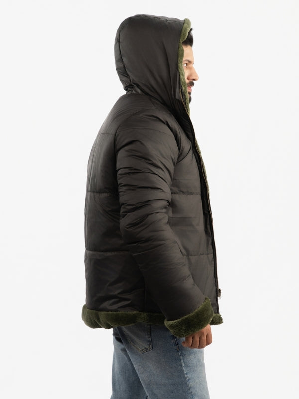 Men’s Reversible Hooded Jacket – Olive & Black Double Sided