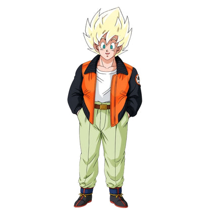 Character in an orange jacket with a white background