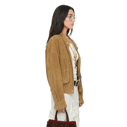 Dua Lipa LA Street Style Brown Suede Leather Jacket