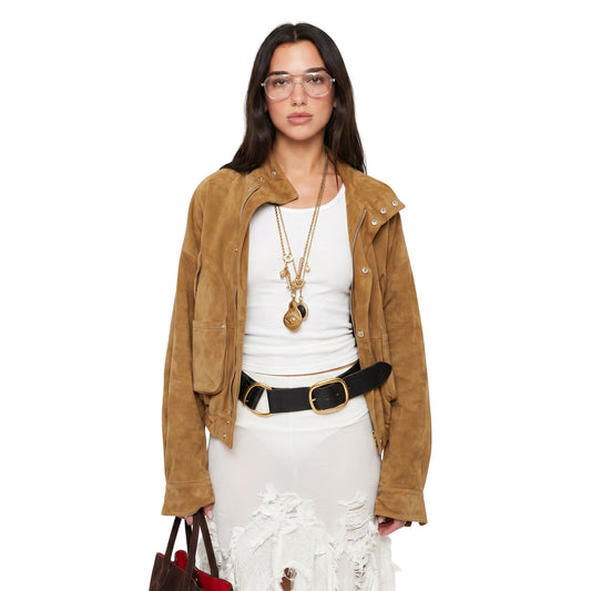 Dua Lipa Los Angeles 2026 Brown Suede Jacket
