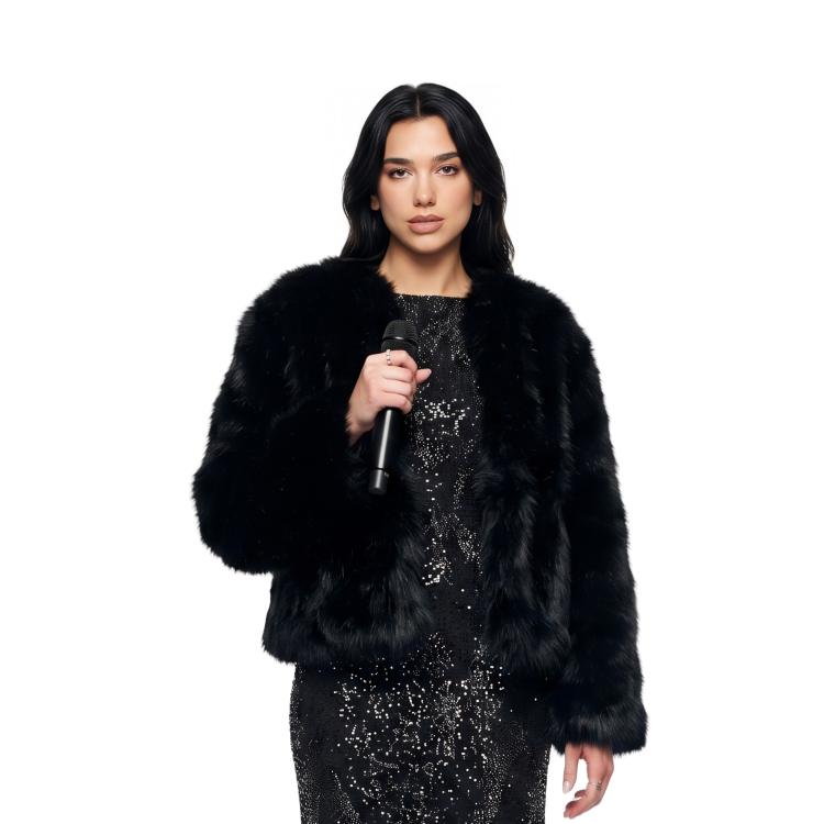 Dua Lipa Mexico Concert Black Vegan Fur Coat