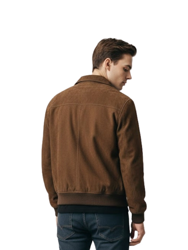 Man wearing a brown jacket on a white background