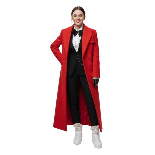 Emily in Paris S04 Emily Cooper Red Wool Trench Coat